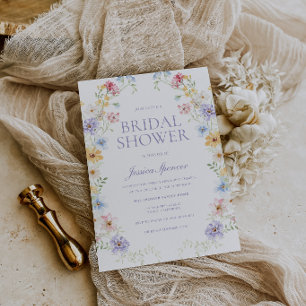 Vibrant Pastel Wildflowers Modern Bridal Shower Invitation