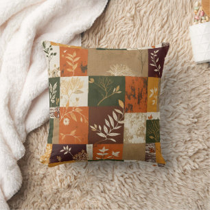 Vibrant patchwork of autumn leaves and nature cushion