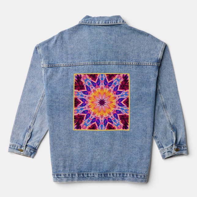 Vibrant Pattern Power Art Denim Jacket (Back)