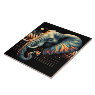 Vibrant-patterned elephant at sunset tile