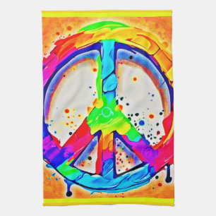 Vibrant Peace Logo: Colourful Artwork Tea Towel