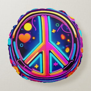 Vibrant Peace Sign Design Round Cushion