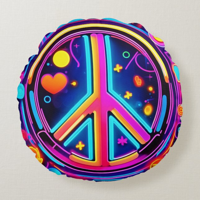 Vibrant Peace Sign Design Round Cushion (Front)