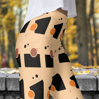 Vibrant Peach Abstract Pattern Leggings
