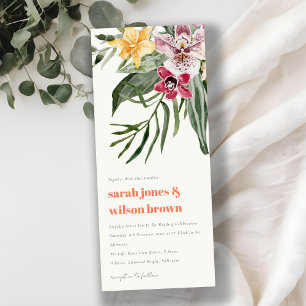 Vibrant Peach Blush Boho Tropical Floral Wedding Invitation