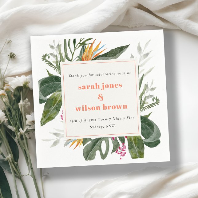 Vibrant Peach Blush Boho Tropical Floral Wedding Napkin (Creator Uploaded)