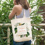 Vibrant Peach Blush Boho Tropical Floral Wedding Tote Bag<br><div class="desc">Vibrant Tropical Paradise Collection.- it's an elegant script watercolor Illustration of bright bold tropical botanical Floral perfect for your Bright Fun Tropical wedding & parties. It’s very easy to customise,  with your personal details. If you need any other matching product or customisation,  kindly message via Zazzle.</div>