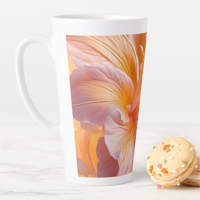 Vibrant Peach Hibiscus Floral Latte Mug (In Situ)