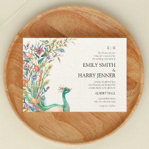 Vibrant Peacock Botanical Spring Wedding Invitation