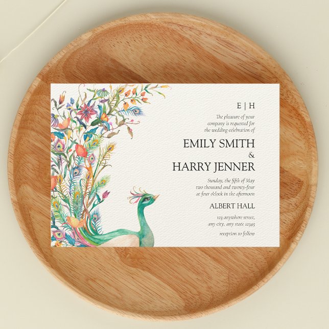 Vibrant Peacock Botanical Spring Wedding Invitation (Creator Uploaded)