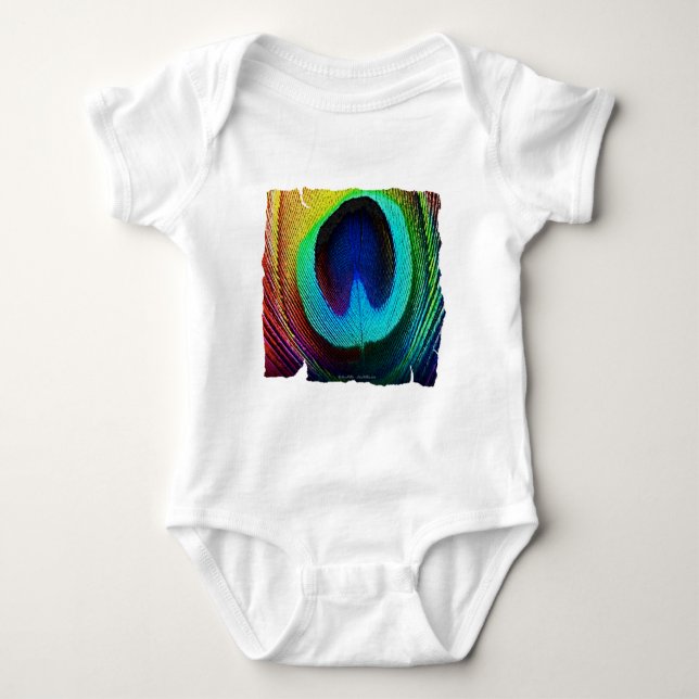 Vibrant Peacock Feather Baby Bodysuit (Front)