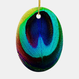 Vibrant Peacock Feather Ceramic Tree Decoration