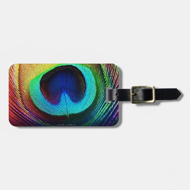 Vibrant Peacock Feather Luggage Tag (Front Horizontal)