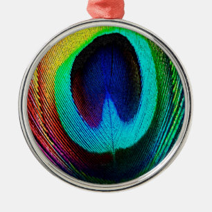Vibrant Peacock Feather Metal Tree Decoration
