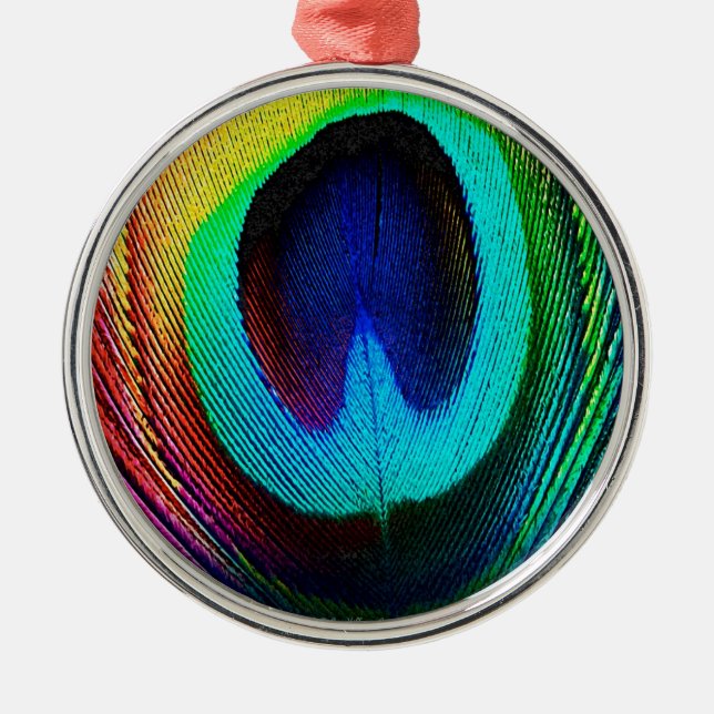 Vibrant Peacock Feather Metal Tree Decoration (Front)