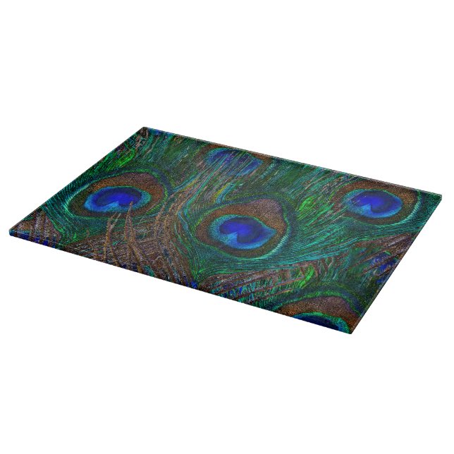 Vibrant Peacock Feathers Etching Style Decor Cutting Board (Corner)