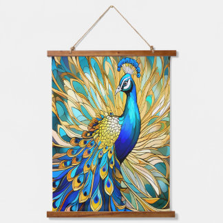Vibrant Peacock in Art Nouveau Style Colourful Art Hanging Tapestry