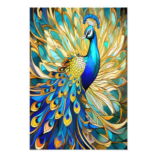 Vibrant Peacock in Art Nouveau Style Colourful Art Photo Print