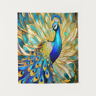 Vibrant Peacock in Art Nouveau Style Colourful Art Tapestry