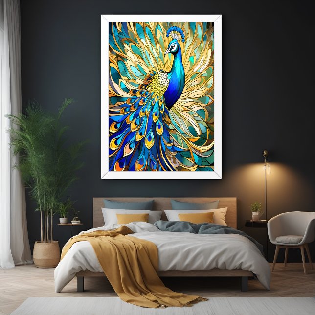 Vibrant Peacock in Art Nouveau Style Colourful Wal Poster (Creator Uploaded)