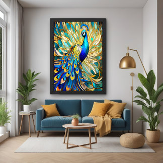 Vibrant Peacock in Art Nouveau Style Colourful Wal Poster