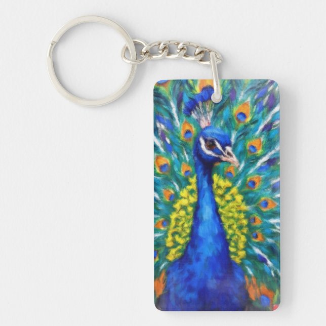 Vibrant Peacock Key Ring (Front)
