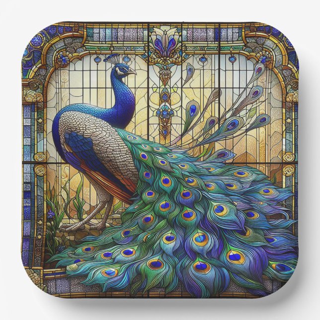 Vibrant Peacock Paper Plates: The Elegant Table Paper Plate (Front)