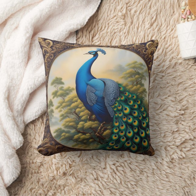 Vibrant Peacock With Colourful Tail Amidst Greener Cushion (Blanket)