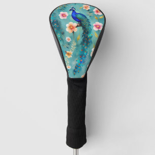 Vibrant Peacock With Feathers & Lush Florals Golf Head Cover