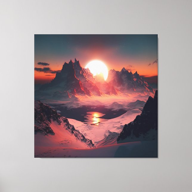 Vibrant peak: A snowy mountain at sunset. Canvas Print (Front)