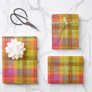 Vibrant Pencil Color Plaid Pattern Wrapping Paper Sheet