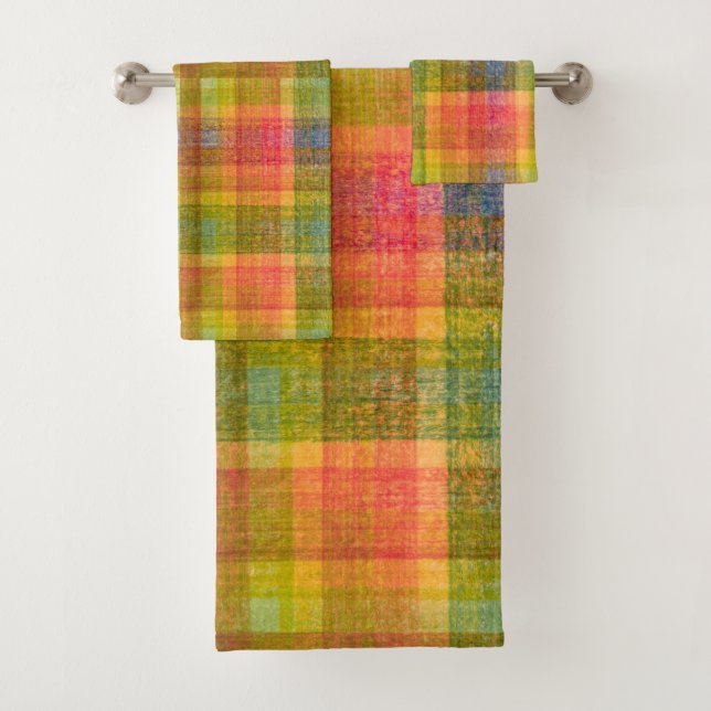 Vibrant Pencil Colour Plaid Pattern Bath Towel Set (Insitu)