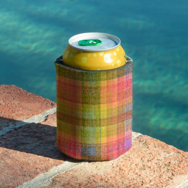 Vibrant Pencil Colour Plaid Pattern Can Cooler (In Situ Pool)
