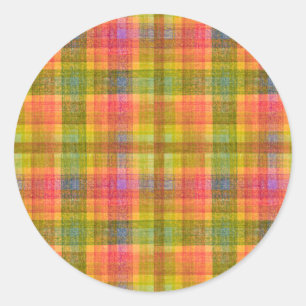 Vibrant Pencil Colour Plaid Pattern Classic Round Sticker