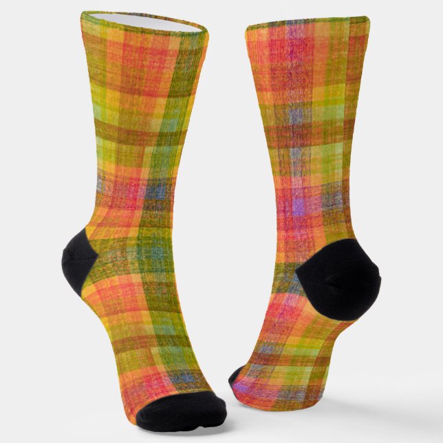 Vibrant Pencil Colour Plaid Pattern Socks (Angled)