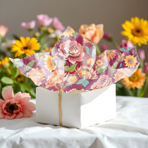 Vibrant Peonies & Daisies Bold Floral Pink Orange Tissue Paper