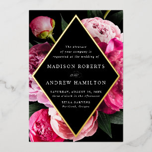 Vibrant Peonies Diamond Floral Frame Wedding Gold