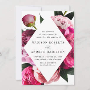 Vibrant Peonies Diamond Floral Frame Wedding Invitation
