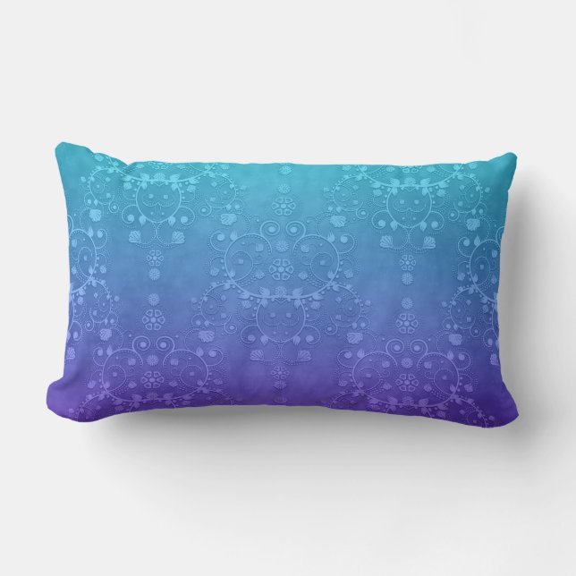 Vibrant Periwinkle to Aqua Fancy Damask Pattern Lumbar Cushion (Front)