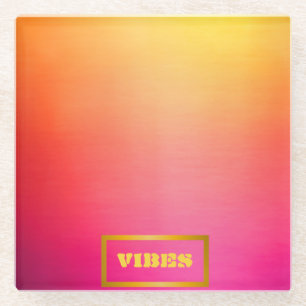 Vibrant Personalised Ombre Pink and Yellow Glass Coaster