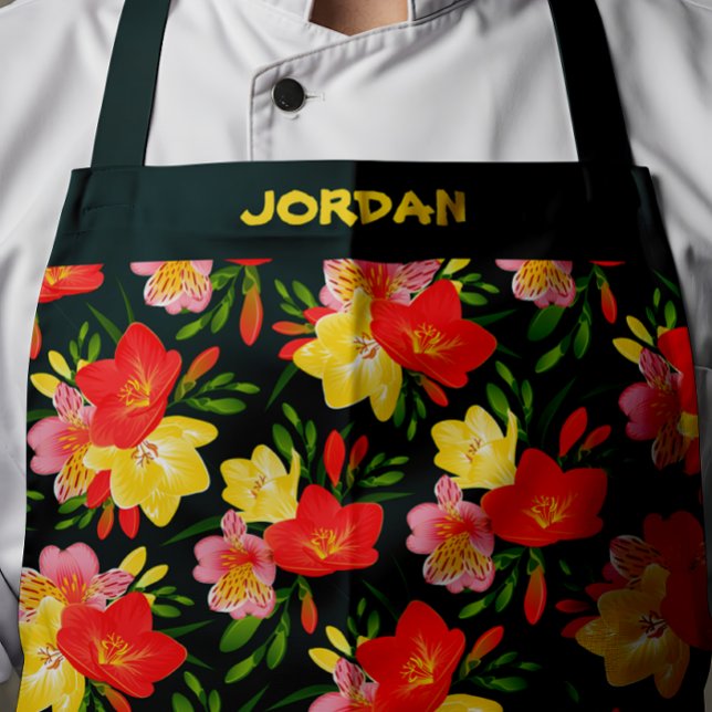Vibrant Personalizable Tropical Floral Apron (Creator Uploaded)