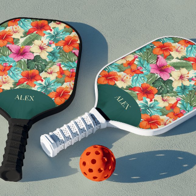 Vibrant Personalizable Tropical Floral Pickleball Paddle (Creator Uploaded)
