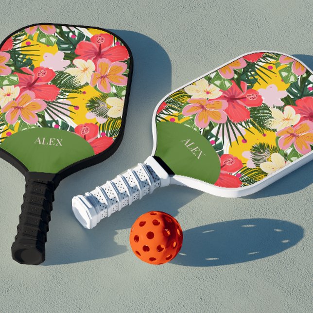Vibrant Personalizable Tropical Floral Pickleball Paddle (Creator Uploaded)