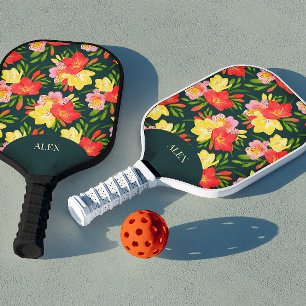 Vibrant Personalizable Tropical Floral Pickleball Paddle