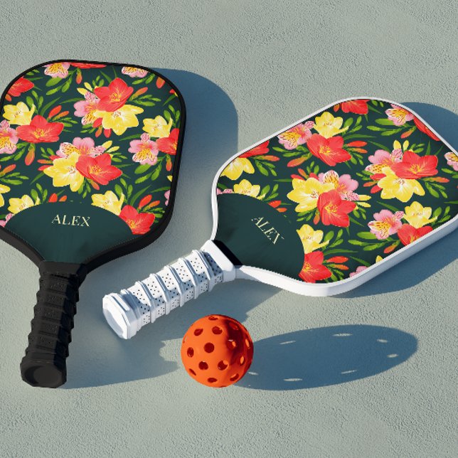 Vibrant Personalizable Tropical Floral Pickleball Paddle (Creator Uploaded)