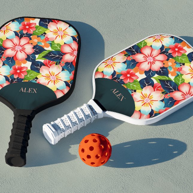 Vibrant Personalizable Tropical Floral Pickleball Paddle (Creator Uploaded)