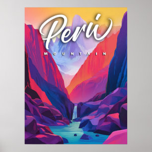 Vibrant Peru Mountain: A Contemporary Travel  Poster