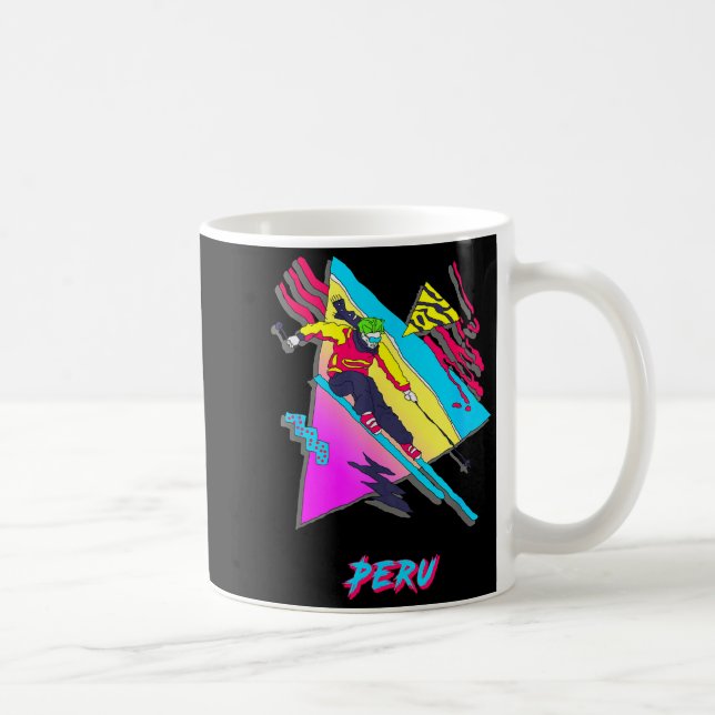 Vibrant peruvian ski adventure graphic peru skier coffee mug (Right)