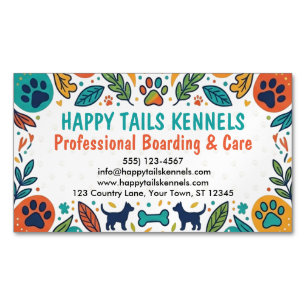 Vibrant Pet Daycare & Dog Kennel Boarding Custom Magnetic Business Card