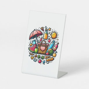 "Vibrant Picnic Bliss Summer Aesthetic Art" Pedestal Sign